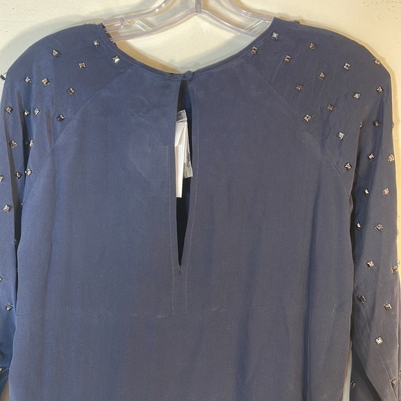 NWT. Club Monaco Small Kiki Silk Top With Hand Studded Chemise Eclipse Marine. - Picture 9 of 10